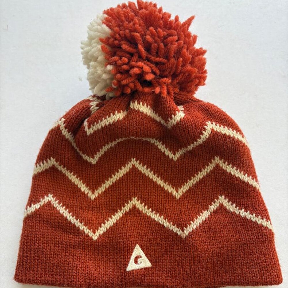 Unisex POM Winter Beanie Hat Burnt Orange Triangle logo Pure Wool